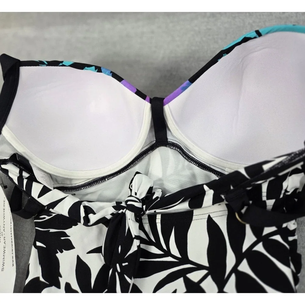 Coco Reef Bathing Swimsuit One Piece 32DDD / 34DDD Black White Palm Tropical NEW - Picture 8 of 10